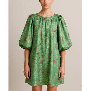 Madeleine Simon Studio Bambi Mint Satin Floral Puff Sleeve Dress